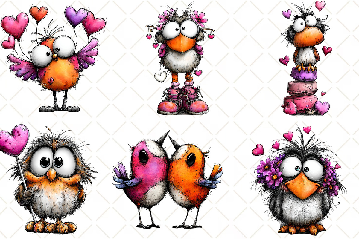 Whimsical Valentine Bird Clipart, an Illustration by Black Bird Studio (Photo 3 of 6)