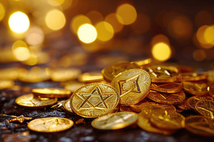 A pile of gold coins is neatly arran, a Photo by Iftikhar Alam
