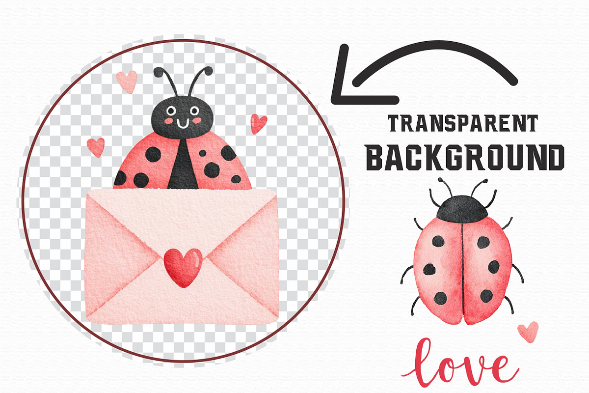 Cute Ladybug Valentine Clipart, an Illustration by Libby Wishes (Photo 2 of 6)
