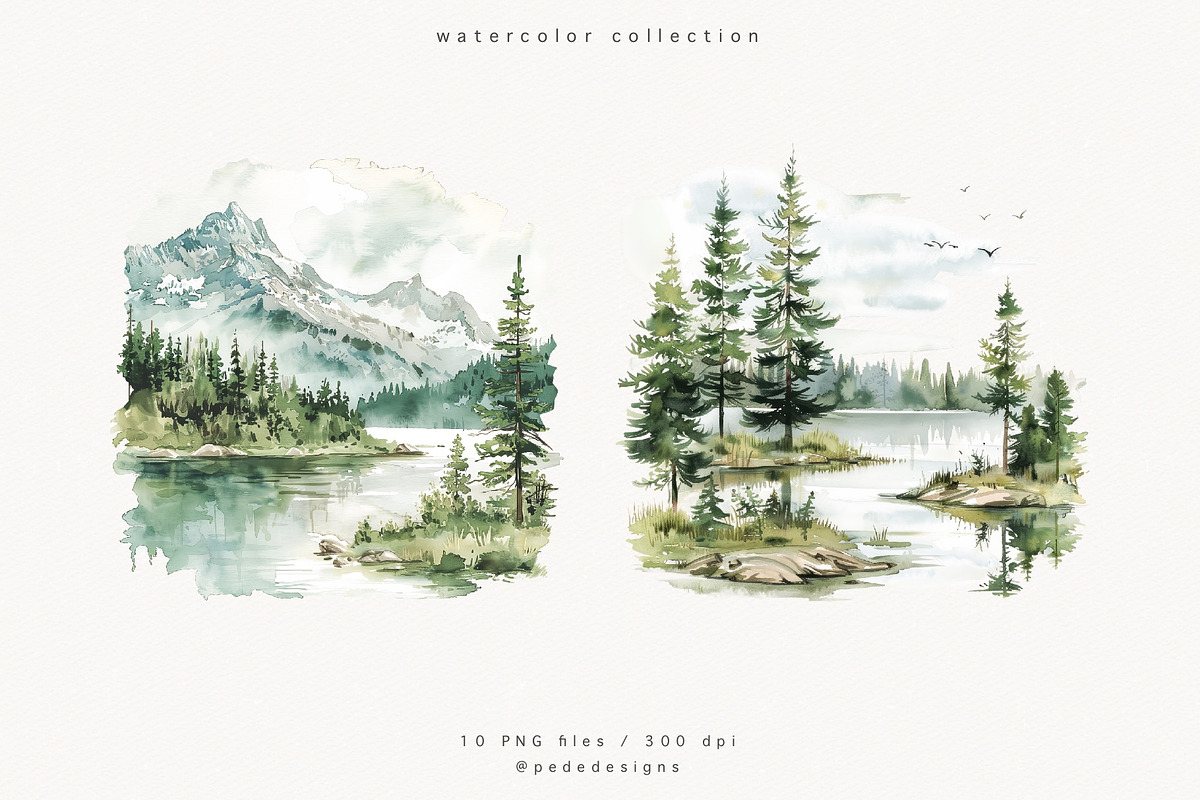 Pine Trees & Lake, a Decorative Illustration by PeDe Designs (Photo 4 of 12)