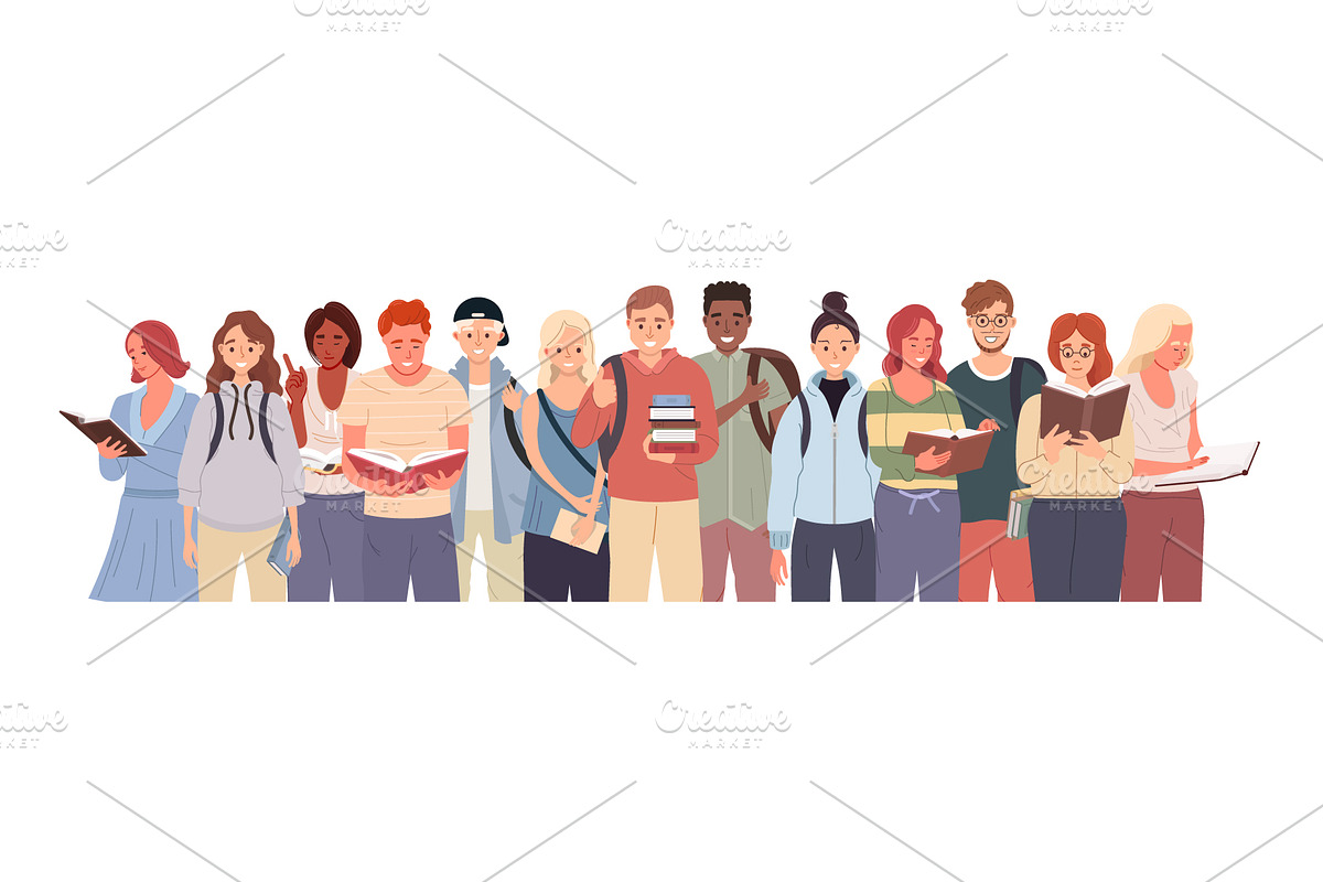 Group of diverse college students, an Education Illustration by Yayasya
