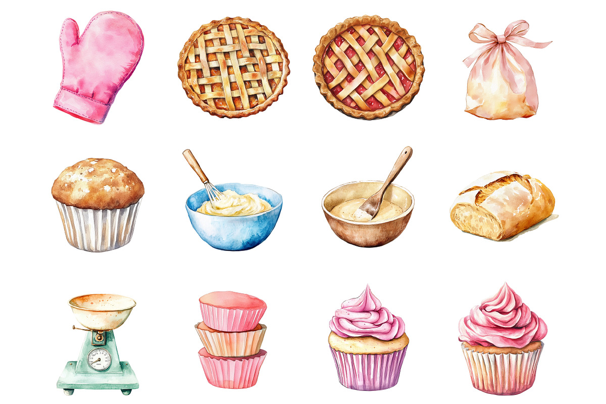 Watercolor Baking Clipart, an Illustration by Design Market (Photo 2 of 3)