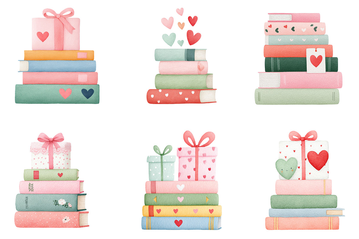 Valentine Stack of Books Clipart, an Illustration by Dream Creation (Photo 6 of 7)