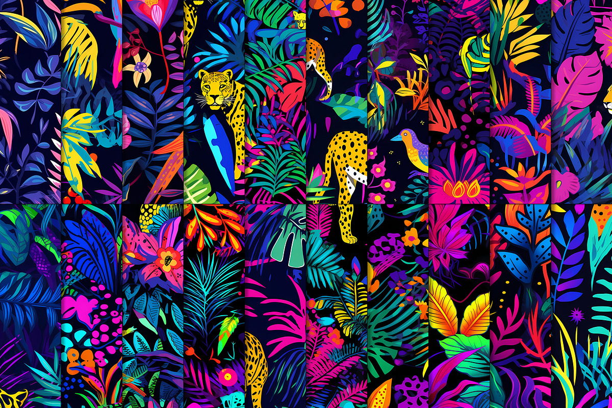 20 Seamless Neon Jungle Patterns, a Pattern Graphic by Nordic Design (Photo 4 of 9)