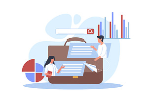 Business people discuss graphs and, a Finance Illustration by YummyBuum