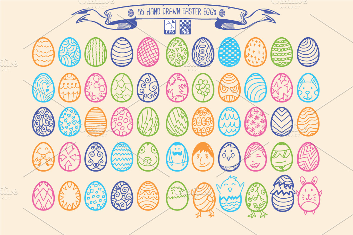 55 Hand Drawn Easter Eggs, an Icon by LTNG STUDIO (Photo 1 of 2)