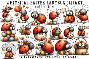 Whimsical Easter Ladybug Clipart, an Illustration by OK Design