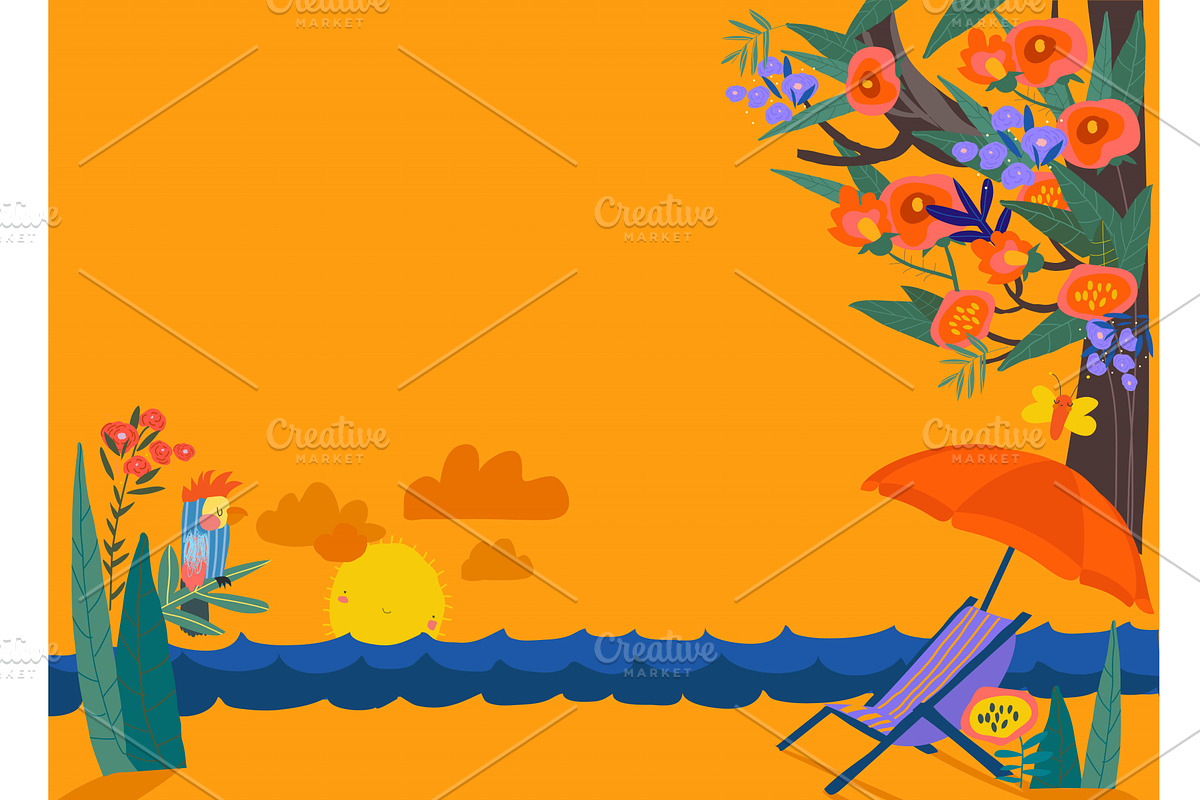 Cartoon Sea Cost with Magic Flowers, an Object Illustration by Maria Starus