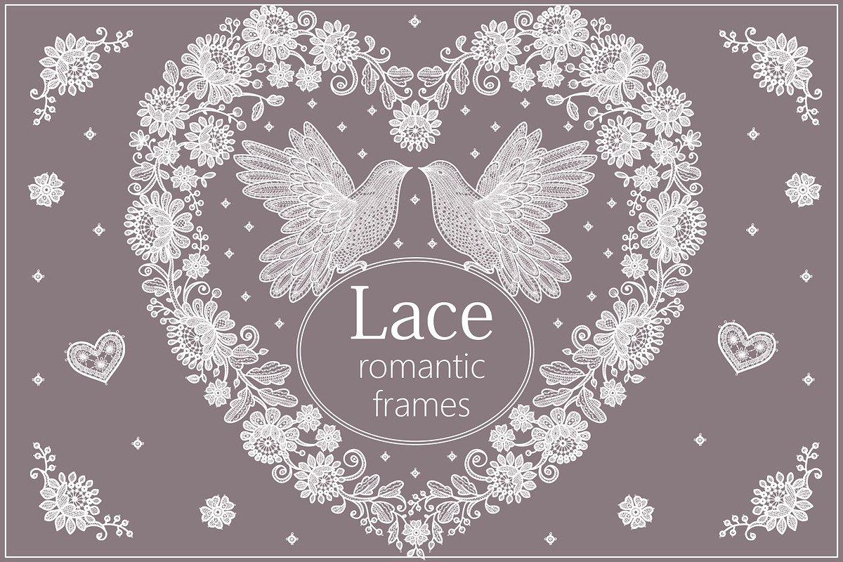 Wedding lace birds, heart shapes., a Pattern Graphic by Ajuga (Photo 1 of 5)