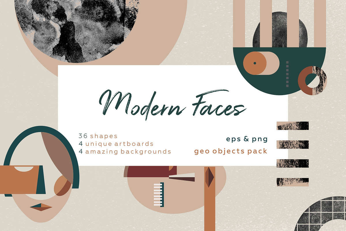Abstract Modern faces. Geometric set, an Object Graphic by lisa_kalev (Photo 1 of 10)
