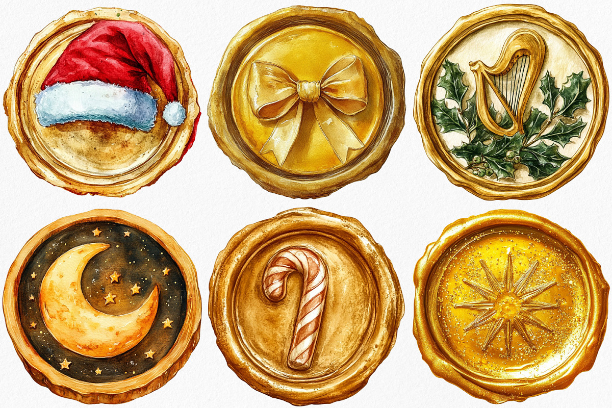 Watercolor Christmas Golden Wax Seal, an Illustration by Canvas Craft (Photo 3 of 8)