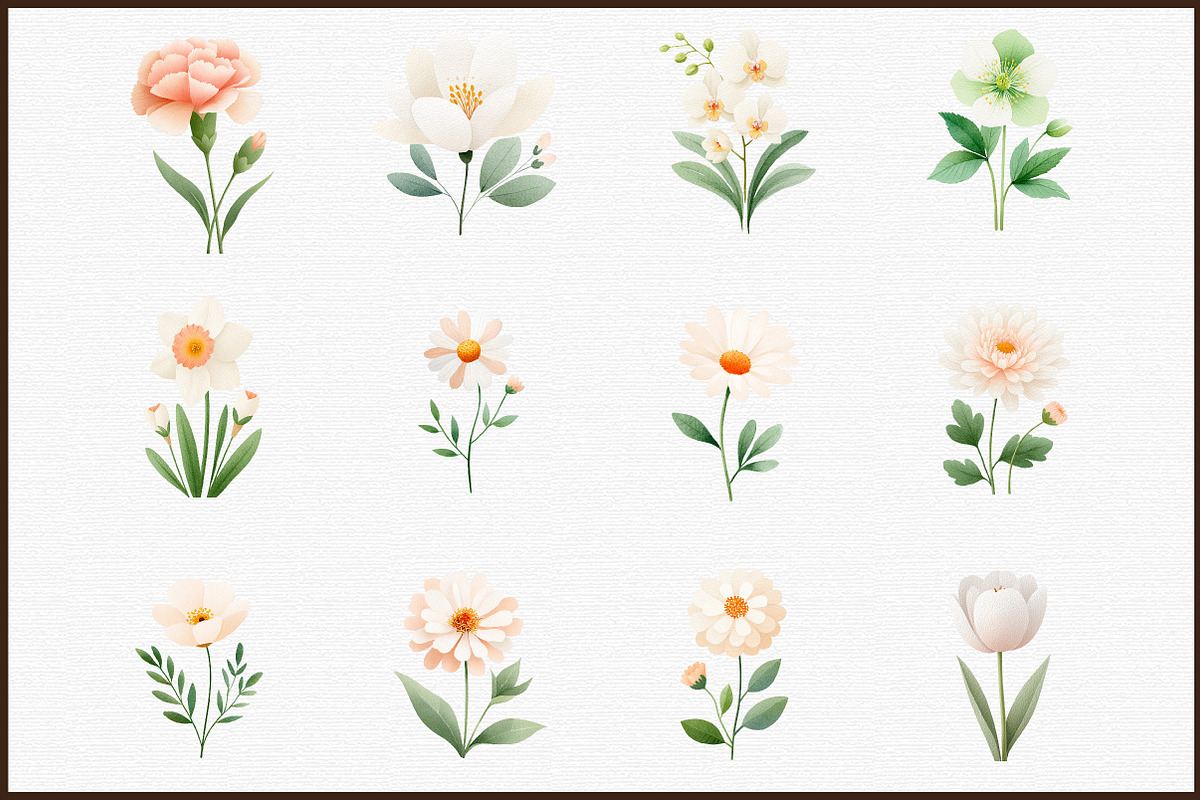 Neutral Bloom Watercolor Flowers Set, an Illustration by Sublimation Artist (Photo 3 of 6)