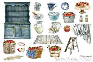 Watercolor Vintage Kitchen Clipart