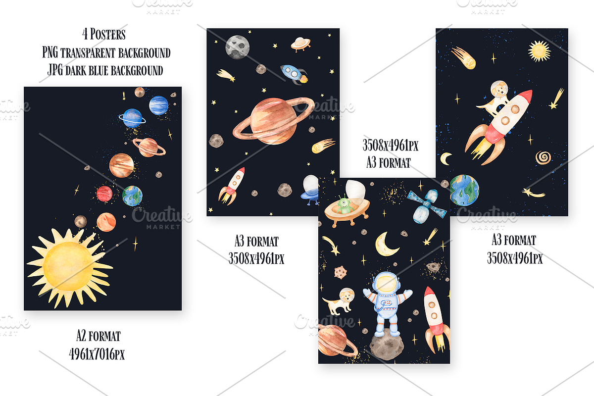Watercolor Cute Space Collection, a Technology Illustration by MayaNavits (Photo 4 of 10)