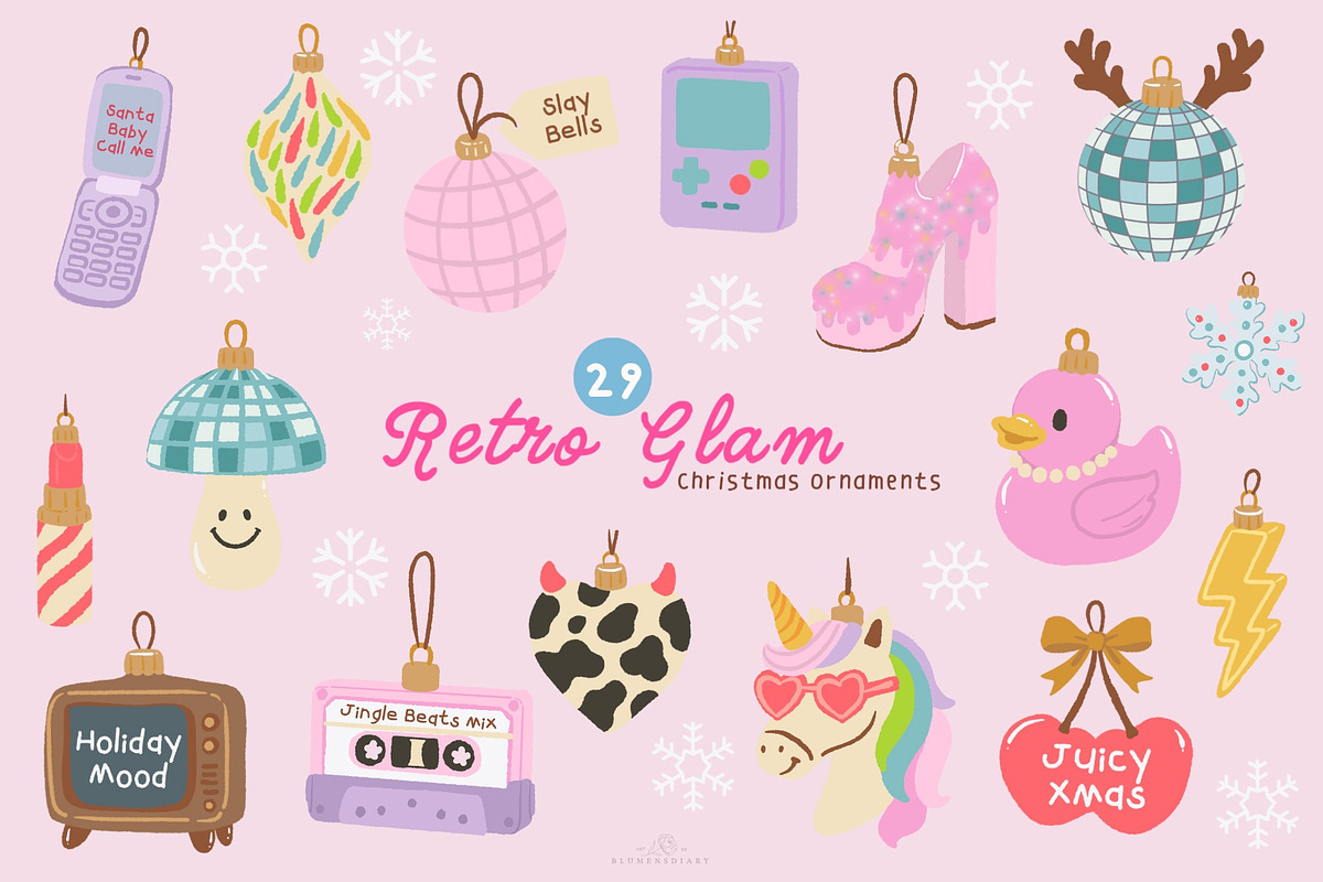 Retro Glam Ornaments Clipart, a Decorative Illustration by Blumensdiary (Photo 1 of 7)