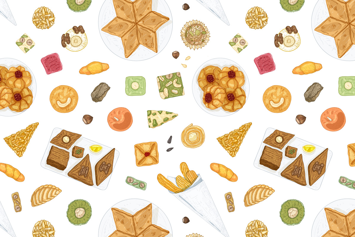 Oriental sweets set + backgrounds, a Food Illustration by Good Studio (Photo 15 of 21)