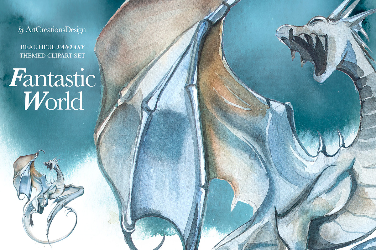 Watercolor Fantastic World Clipart, a Person Illustration by ArtCreationsDesign (Photo 6 of 23)
