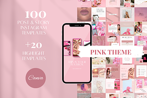120 Pink Instagram Templates, a Social Media Template by SociallyyCreative