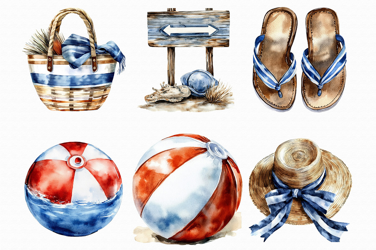 Watercolor Beach Clipart, an Illustration by Libby Wishes (Photo 7 of 9)