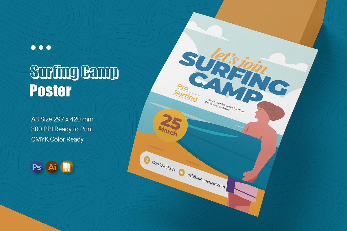 Surfing Camp Poster, a Poster Template by Esensifiksi.studio