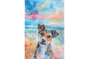 Beach Dog Watercolor Painting, an Animal Illustration by Art Paradise Studios