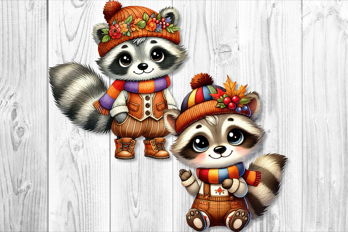 Autumn Cute Raccoon Clipart Set, a Seasonal Illustration by V Design Creator (Photo 3 of 9)