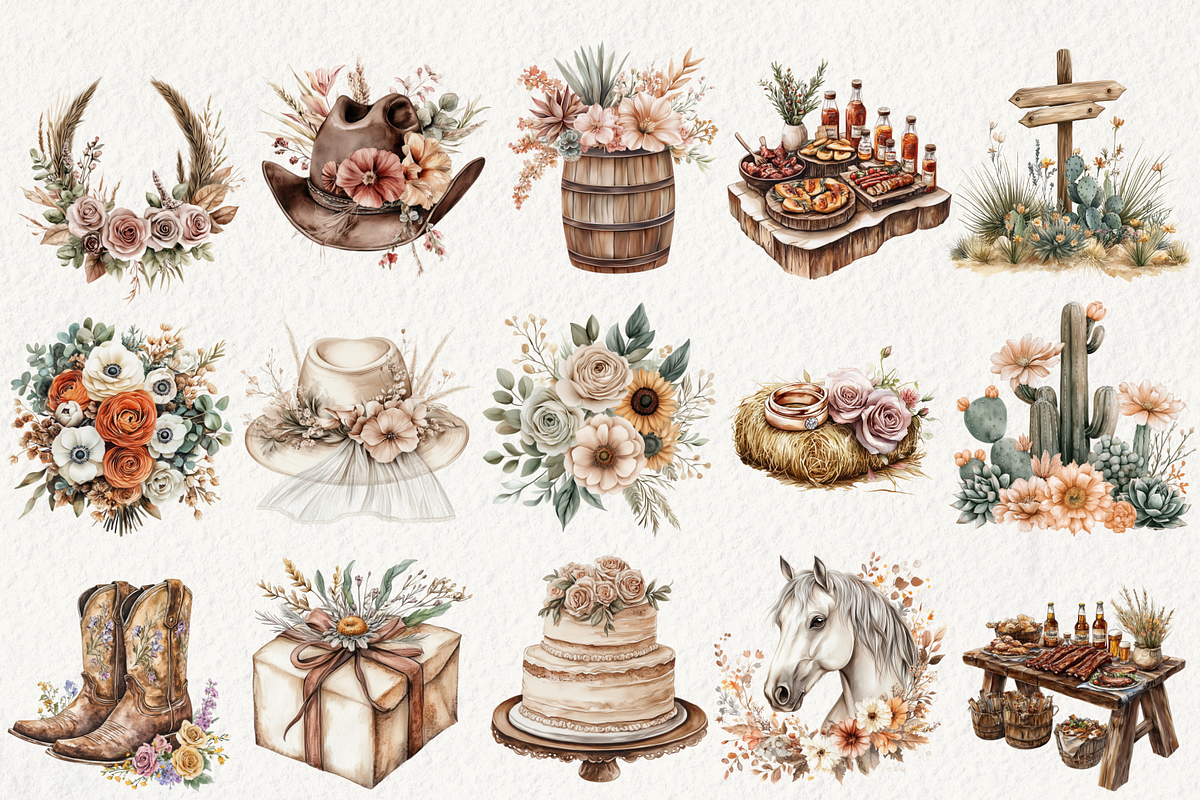 Western Boho Wedding Clipart, an Illustration by NadiaTheronArt (Photo 2 of 5)