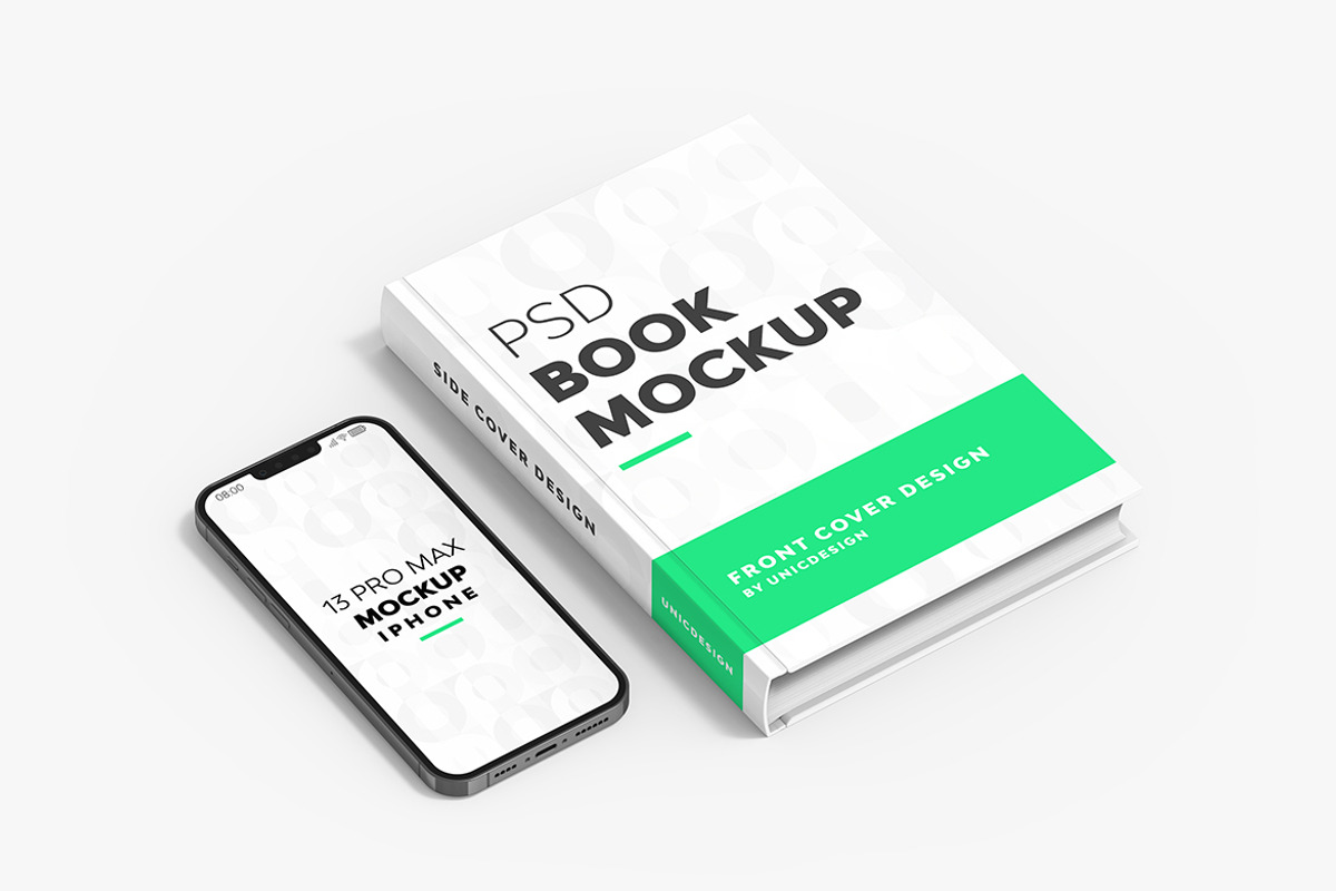 Book & iPhone 13 Mockup, a Books & Magazine Mockup by UnicDesign (Photo 3 of 6)