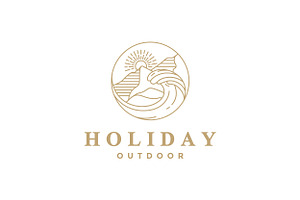 Line Wave And Mountain Holiday Logo