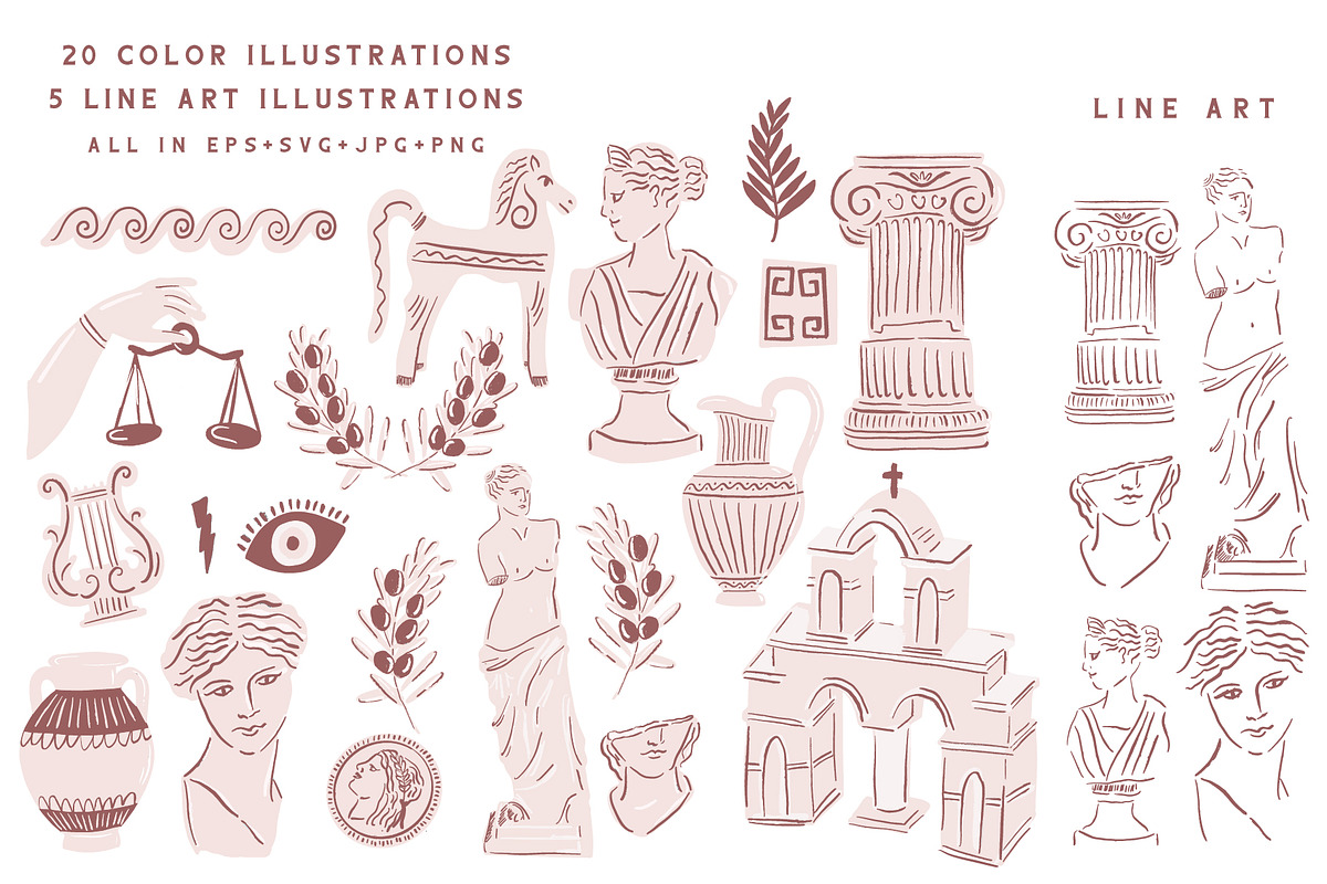 Ancient Greek Illustrations in Pink, an Illustration by Putnam Road Art (Photo 2 of 3)