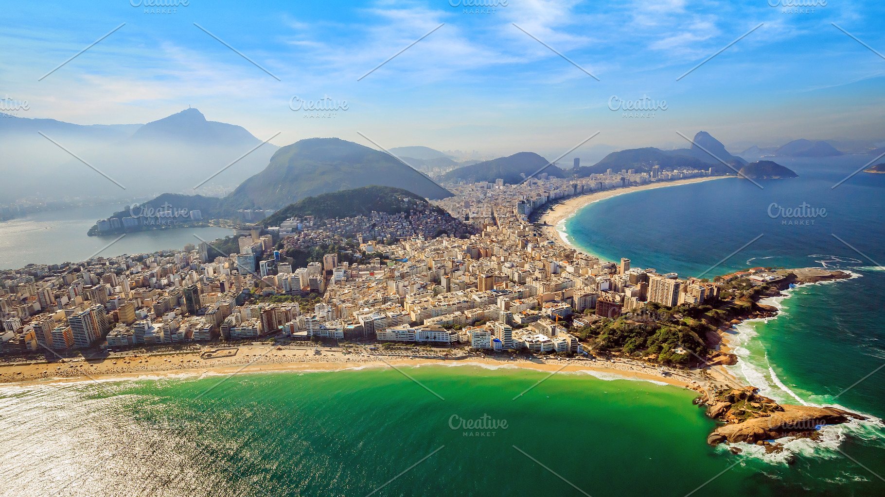 Aerial view of famous copacabana bea containing rio, janeiro, and de, an Architecture Photo by f11photo