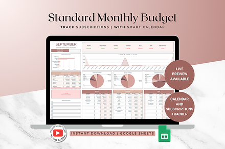 Standard Monthly Budget - Neutral, a Templates & Theme by The Creative Plans co