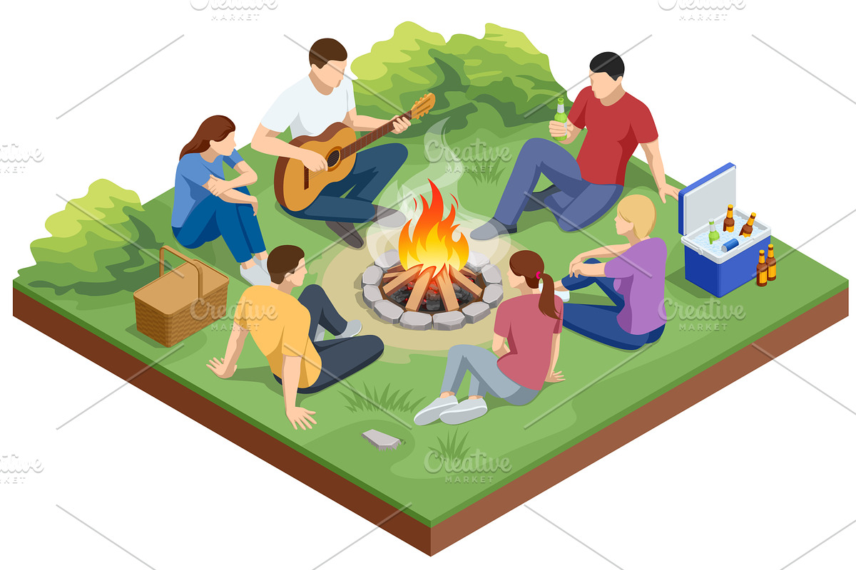 Music and Friends at Campfire. An, a Person Illustration by Golden Sikorka