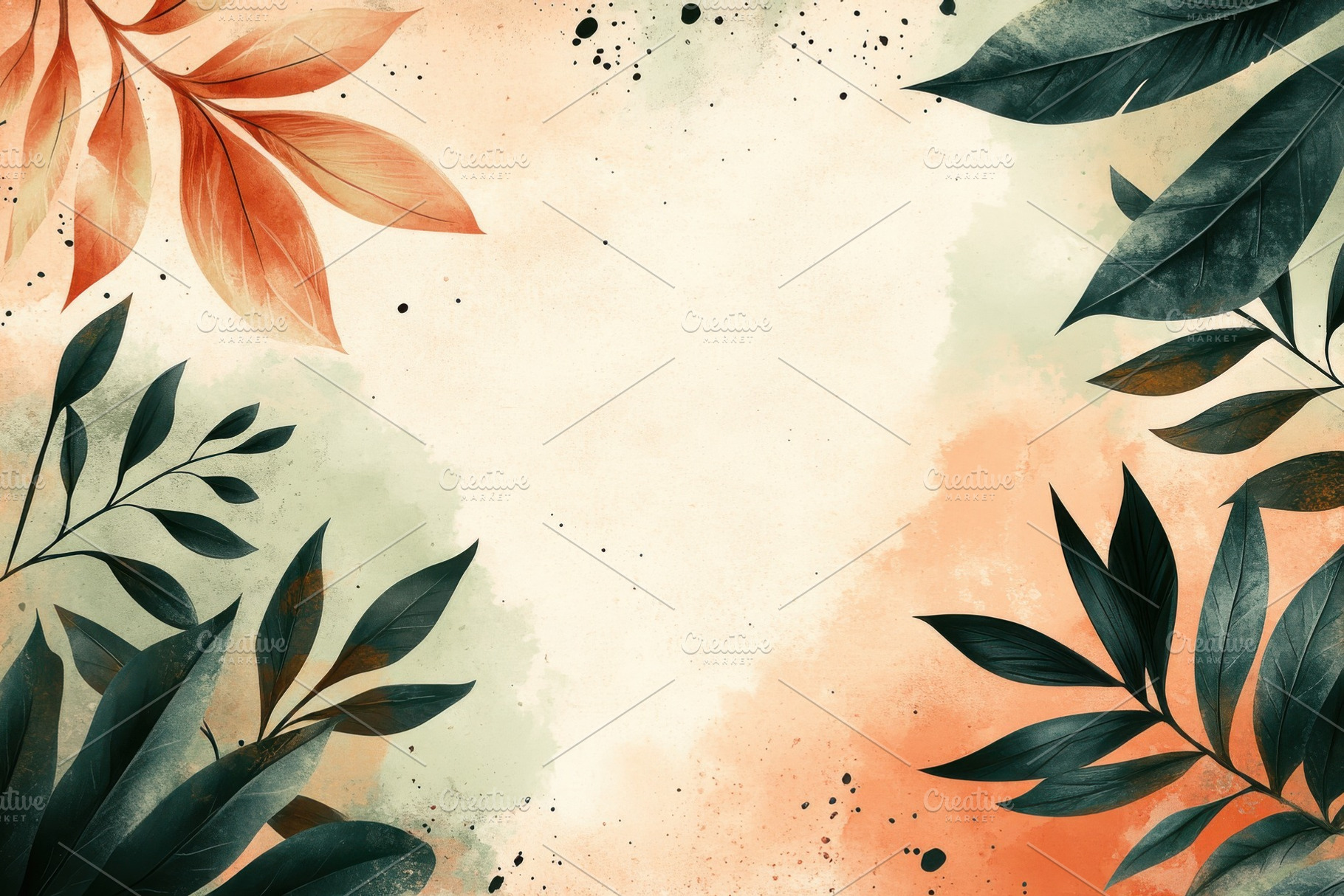 Elegant foliage frame with peach and, a Photo by Pixeness Studio