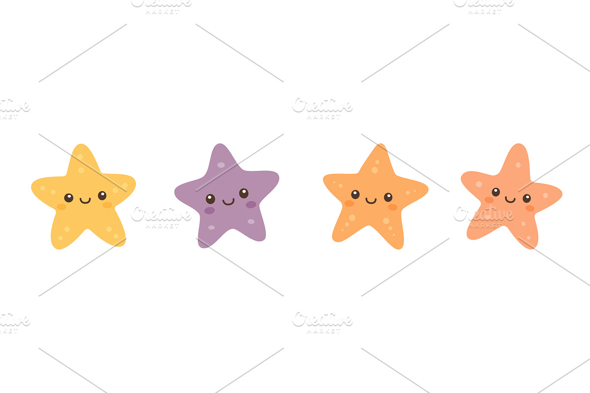 Set of colorful starfish with, an Animal Illustration by GraphiShop