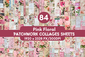 Pink Floral Patchwork Collages Sheet