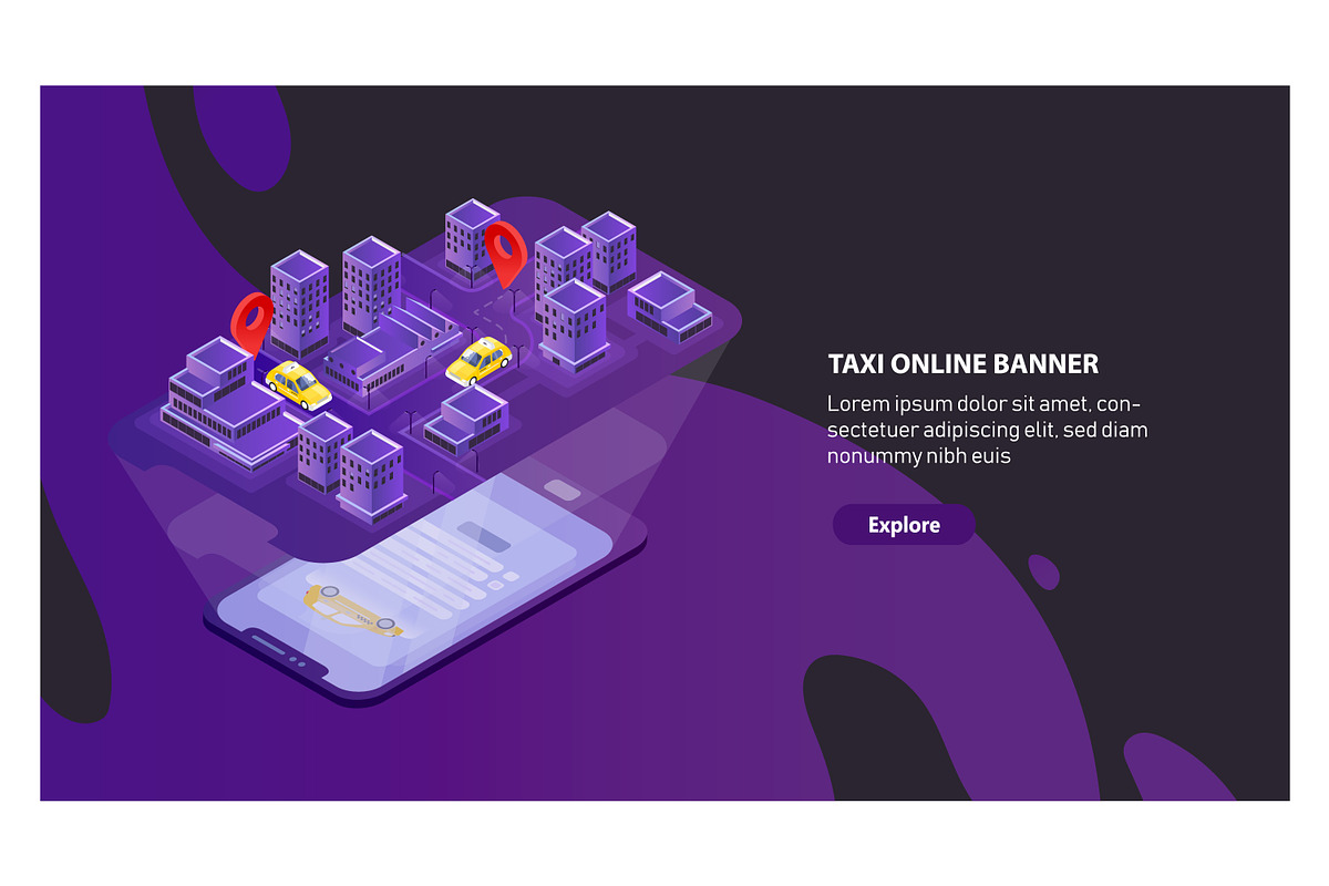 Taxi online concept banner, a Transportation Illustration by Good Studio (Photo 2 of 3)
