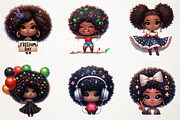 Juneteenth Black Chibi Girls Clipart, an Illustration by RobertsArt (Thumbnail 2 of 7)