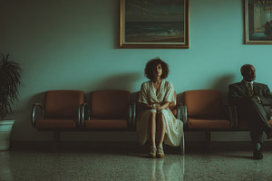 Woman and man waiting silently in a, a Photo by Pixeness Studio