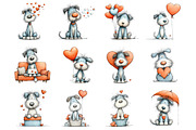 Cute Whimsical Valentine Fluffy Dogs, an Illustration by SinaCreation (Thumbnail 2 of 11)