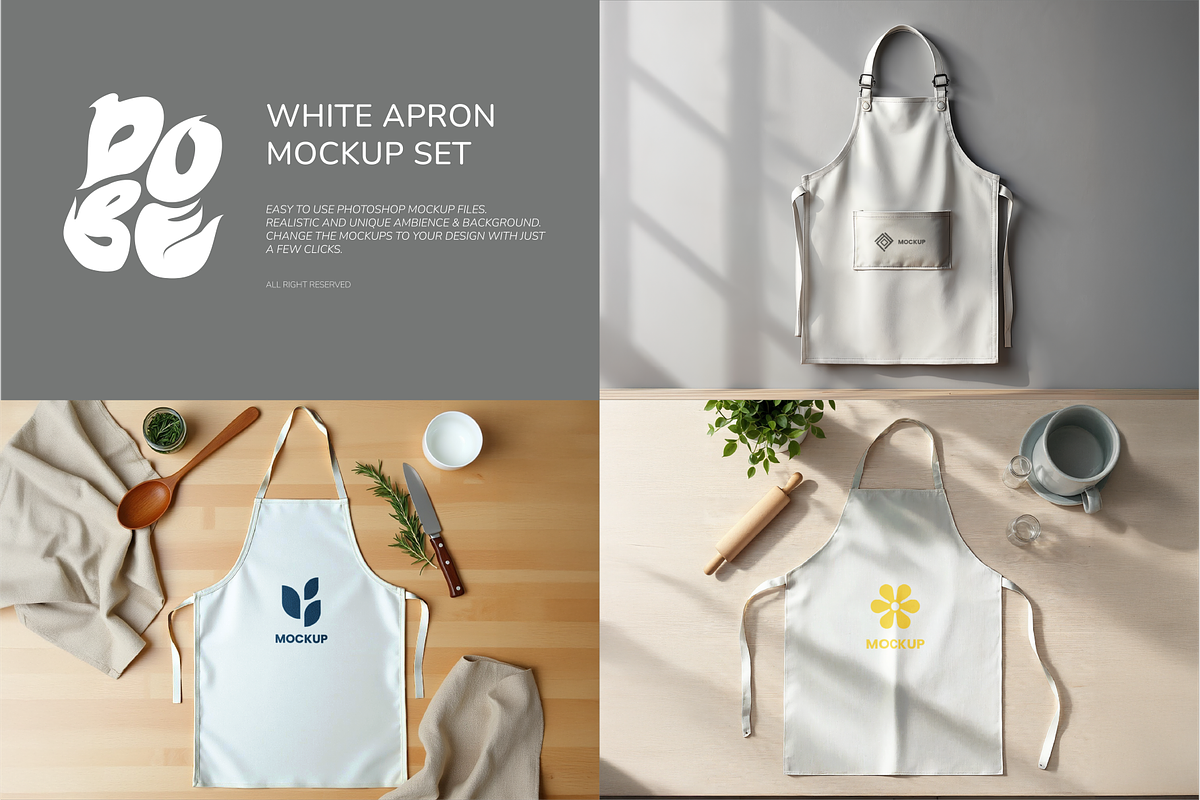 White Apron Mockup Set, a Household Mockup by DOBE Studio (Photo 1 of 5)