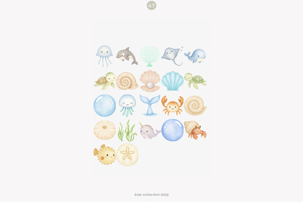 watercolor under the sea clipart, a Decorative Illustration by Pink Studio Art (Photo 9 of 9)