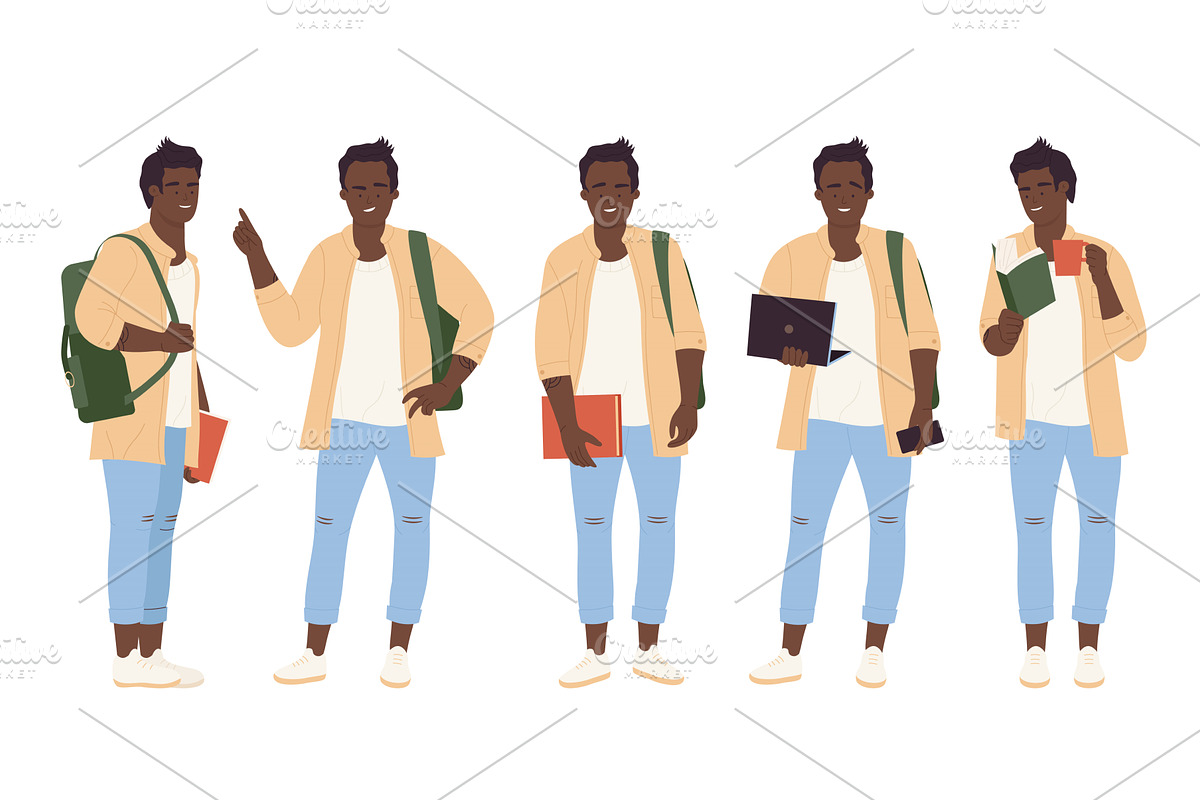 Afro Student Posing with Books and, an Education Illustration by Flashvector