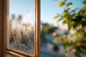 Morning light filters through a condensation-covered window in a cozy indoor sp, a Background Photo by AlyaAnd
