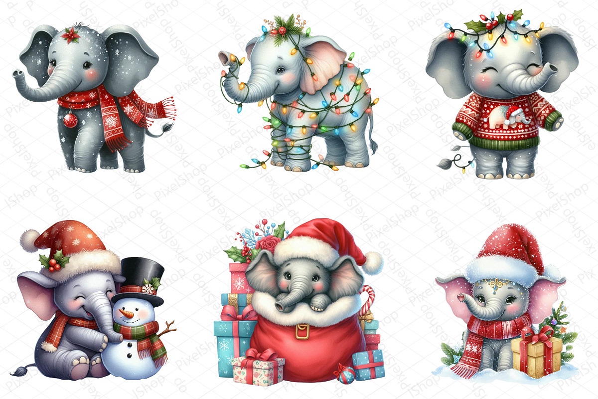 Christmas Elephant Clipart, an Illustration by DreamPrint404 (Photo 4 of 5)