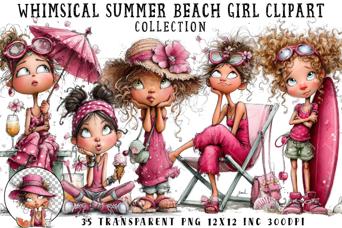 Whimsical Summer Beach Girl Clipart, an Illustration by OK Design (Photo 1 of 6)