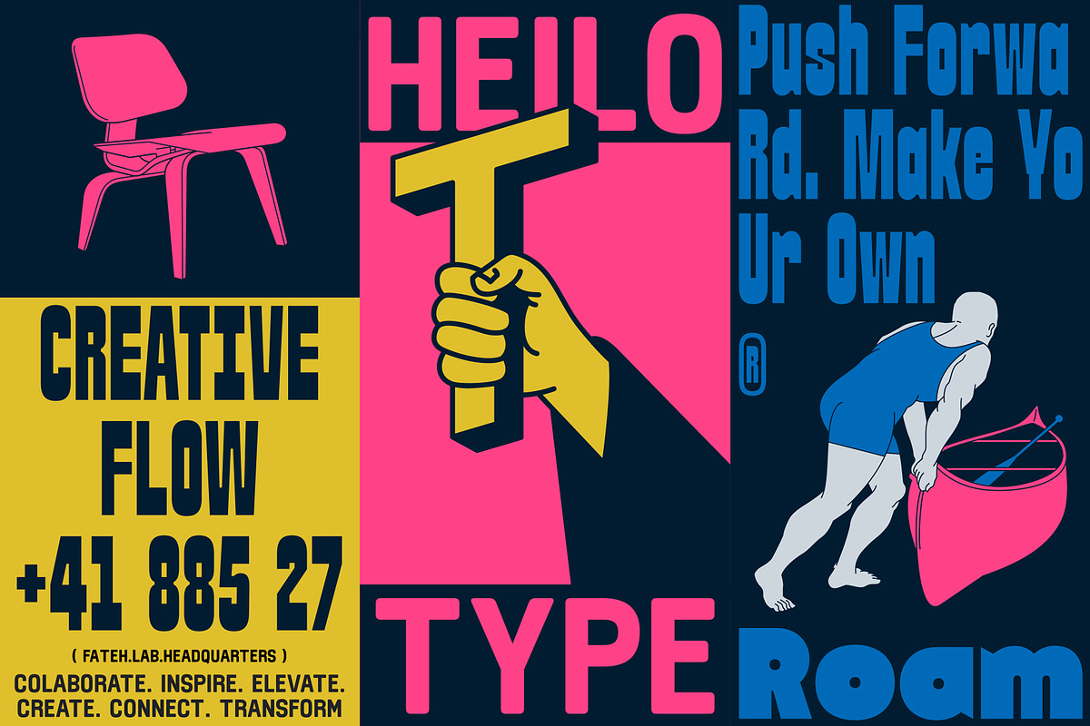 Heilo - Playful Vintage Extrude, a Sans Serif Font by Fateh.Lab (Photo 6 of 17)