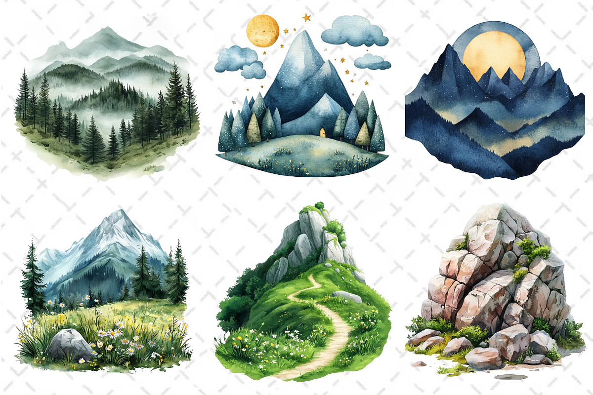 Watercolor Mountain Clipart PNG, an Illustration by Dream Creation (Photo 2 of 6)