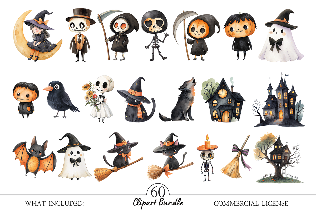 Cute Halloween Clipart PNG, a Seasonal Illustration by MockupWizard (Photo 3 of 6)