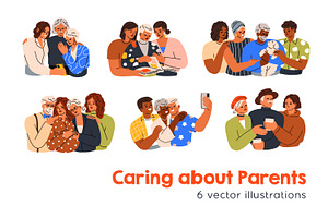 Children care about senior parents, a Person Illustration by Good Studio
